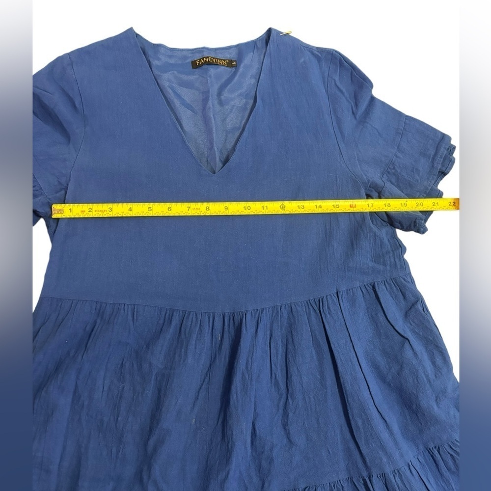 FANCYINN Womens Royal Blue Tiered 1/2 Sleeve Side Zip Dress w/Pockets Si… - Picture 11 of 11